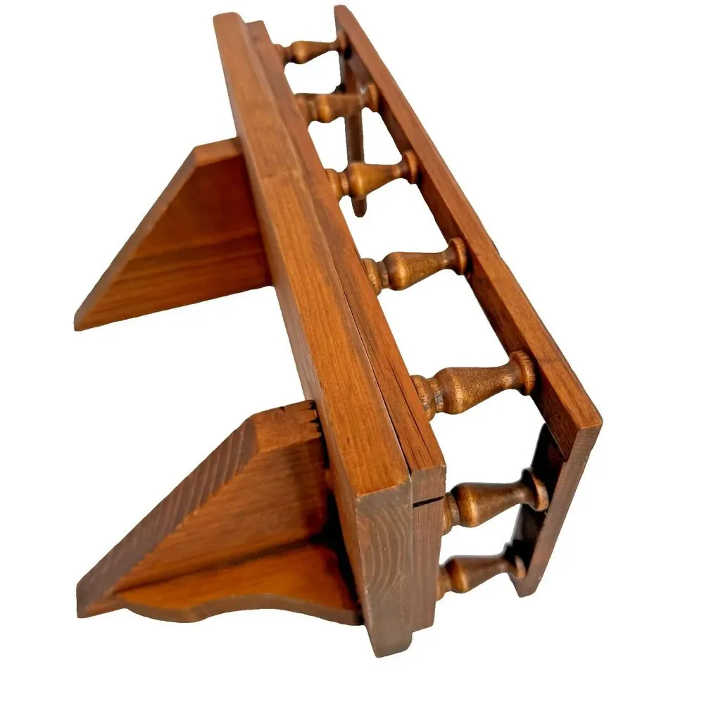 Vtg Wood Wall Shelf Spindle Gallery Rail Display Rack Country Cabin Decor 6x12